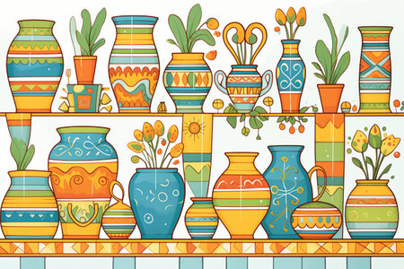 colorful ceramic pots from a pottery classの素材