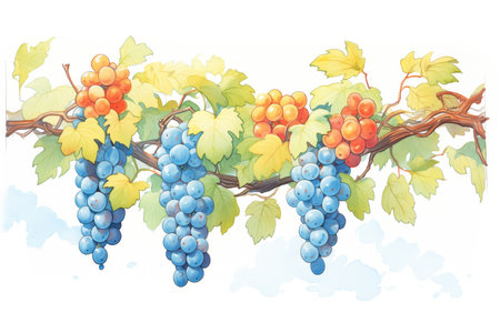 bunch of ripe grapes hanging in a vineyardの素材