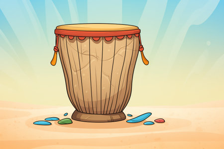 wooden african djembe drum on a sand backgroundの素材