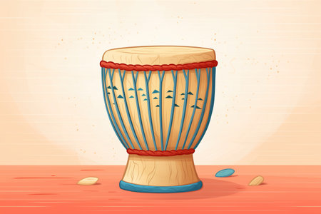 wooden african djembe drum on a sand backgroundの素材