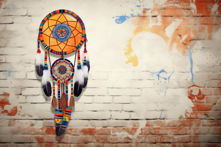 native american dreamcatcher on grunge wallの素材