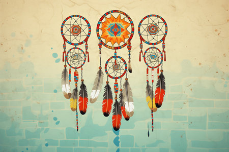 native american dreamcatcher on grunge wallの素材