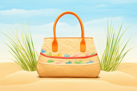 traditional spanish esparto grass handbag on sandの素材