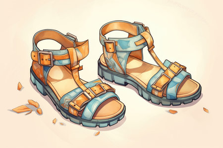 bespoke gladiator sandals on sandy surfaceの素材