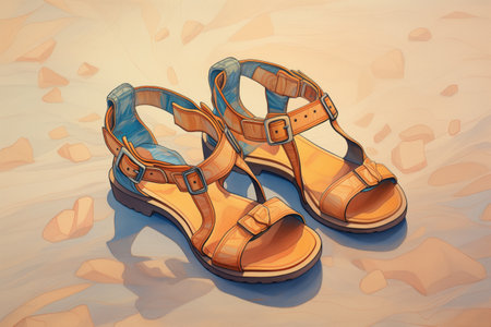 bespoke gladiator sandals on sandy surfaceの素材