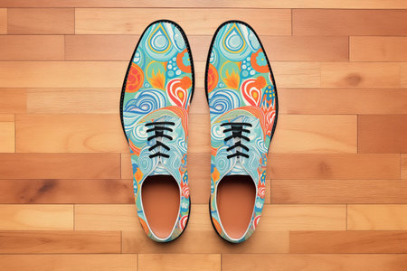 custom patterned derby shoes on hardwood floorの素材