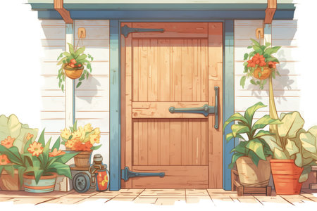 close-up of a barn-style dutch colonial door, magazine style illustrationの素材