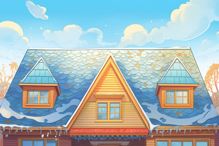 morning frost on a dutch colonial house roof, magazine style illustrationの素材