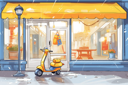 electric scooter as seen from a store windowの素材