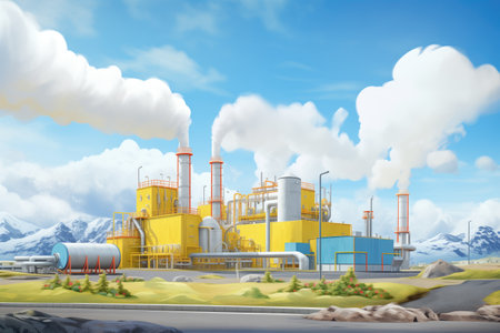geothermal power plant using steam rising from the earthの素材
