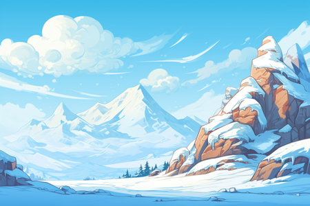 a snow-covered mountain range under a clear blue skyの素材