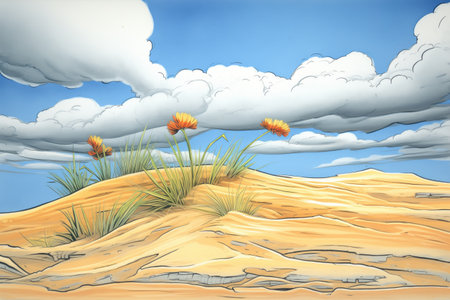 a windy sand dune under a stormy skyの素材