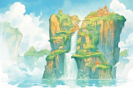 a powerful waterfall cascading over a cliffsideの素材