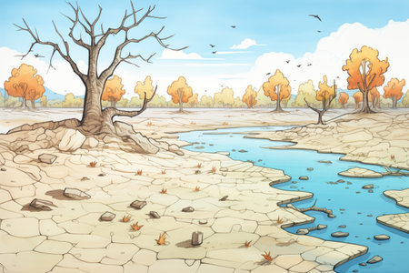 dried river bed due to droughtの素材