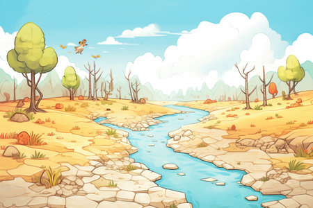 dried river bed due to droughtの素材