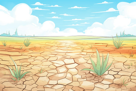 crop field dried and cracked due to droughtの素材