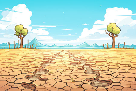 crop field dried and cracked due to droughtの素材