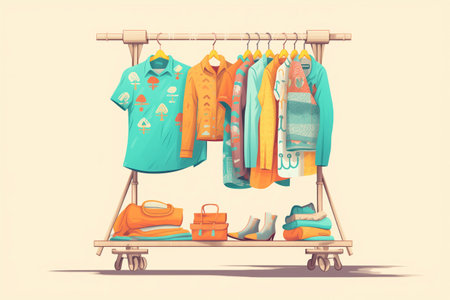 imitation designer clothes on a clothing rackの素材
