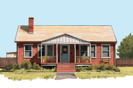 a minimalistic farmhouse with brick walls and wooden trim, magazine style illustrationの素材