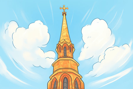 low angle shot of a gothic revival spire with finials, magazine style illustrationの素材