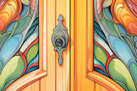 close-up of wooden molding on gothic revival door frame, magazine style illustrationの素材