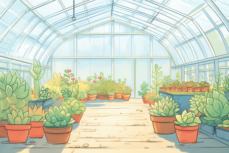 succulents rows inside a greenhouseの素材