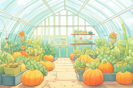 succulents rows inside a greenhouseの素材