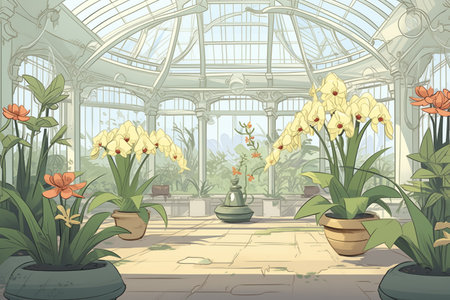 rare orchids in a dedicated greenhouseの素材