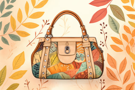 a patchwork suede purse surrounded by leavesの素材
