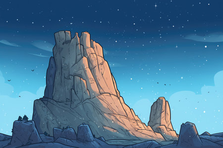 craggy peak of a limestone ridge under a starry nightの素材