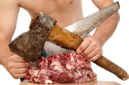 meat cutting ax and sawの写真素材