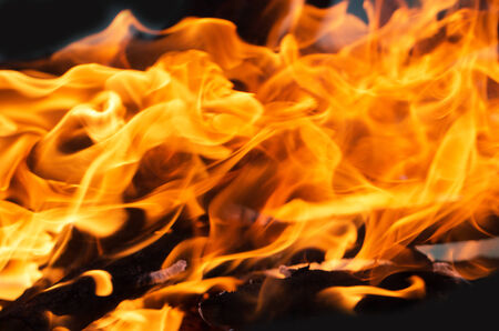 flame fire on black backgroundの写真素材