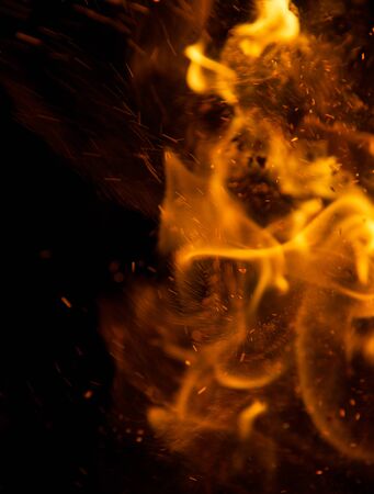 fire flames with sparks on a black background
