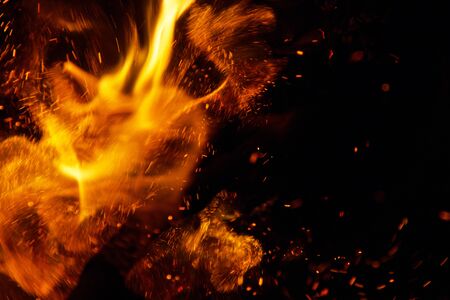 fire flames with sparks on a white background