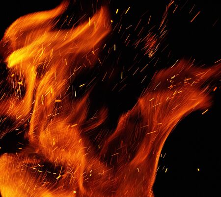 fire flames with sparks on a white background