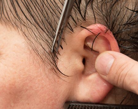 Female hair cutting scissorsの写真素材