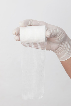 medical bandage in his handの写真素材