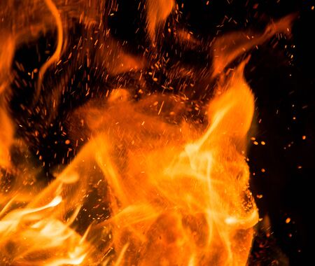 fire flames with sparks on a black background