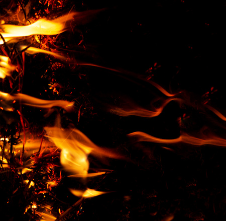 flame of fire with sparks on a black backgroundの写真素材