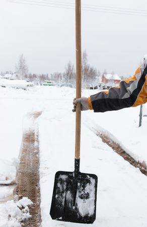 snow on the shovelの写真素材