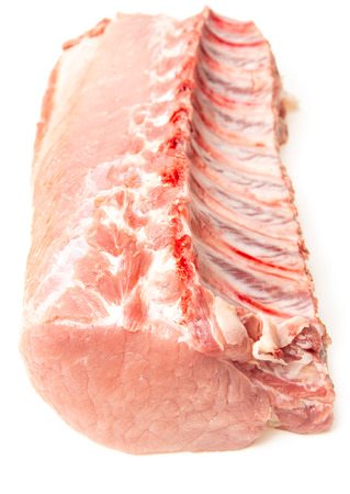 fresh pork with ribs on white backgroundの写真素材