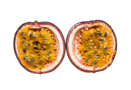 fruit passion fruit with pulp on a white backgroundの写真素材