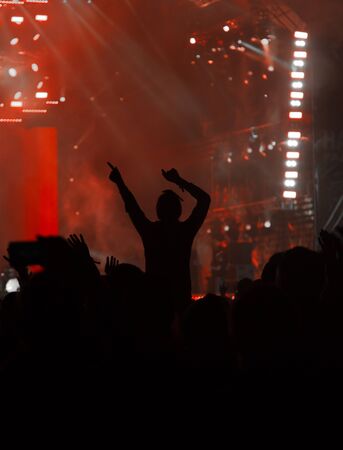 silhouettes of people at a concert with a flash soffitの写真素材