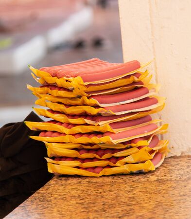 packs of sausages for cookingの写真素材