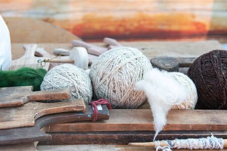 hand knitting with wool yarnの写真素材