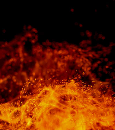 fire flame with sparks on black background
