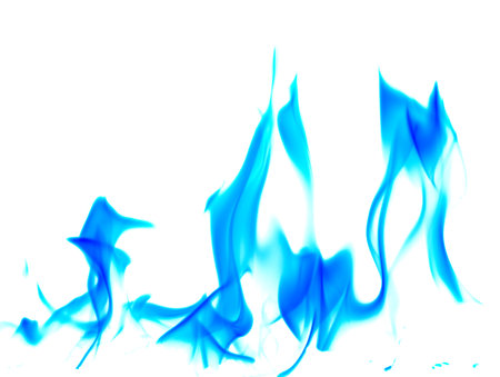 blue flame fire on white backgroundの写真素材