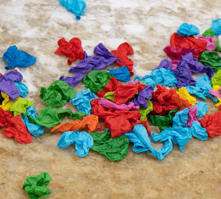 burst colorful balloons as backgroundの写真素材