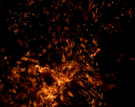flame fire with sparks on black background