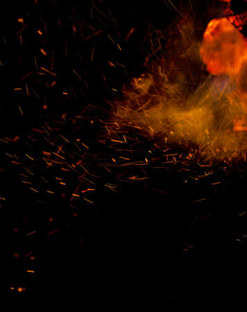 flame fire with sparks on black background